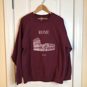 Unisex Rome Italy Colosseum Crew Sweatshirt Large Burgundy Pullover Whimsigoth